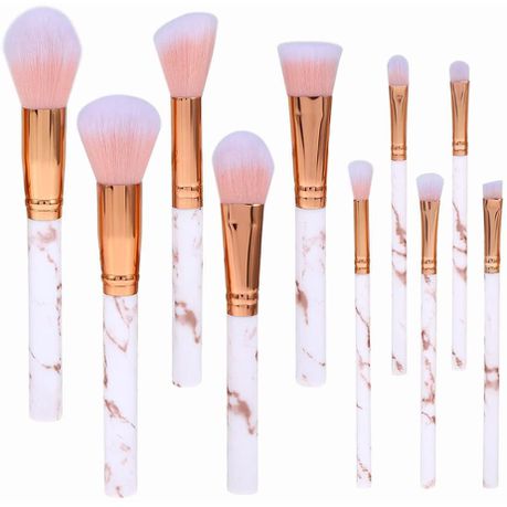 10 Piece Marble Style Professional Makeup Brush Cosmetic Set - Pink_0